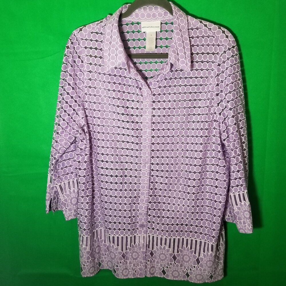 Alfred Dunner Semi Sheer Nantucket Polka Dot Long Sleeve Womens XL Purple